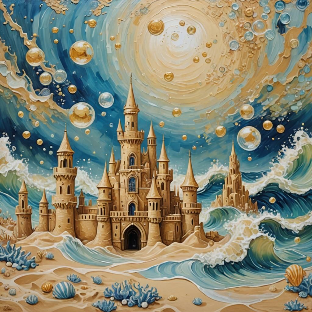 Underwater Sandcastle: Impressionist Painting with Vibrant H...