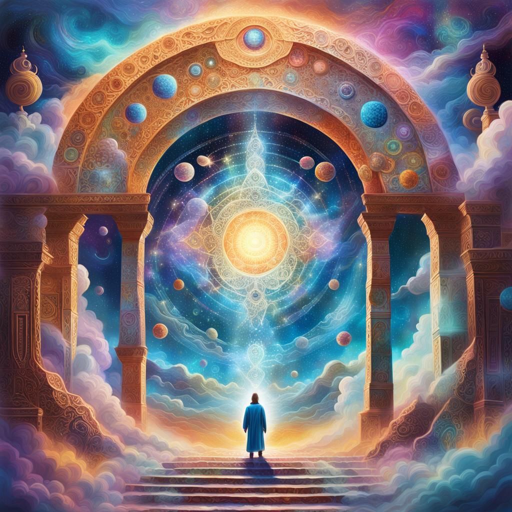 Mystic at Astral Portal in Mixed Media Style