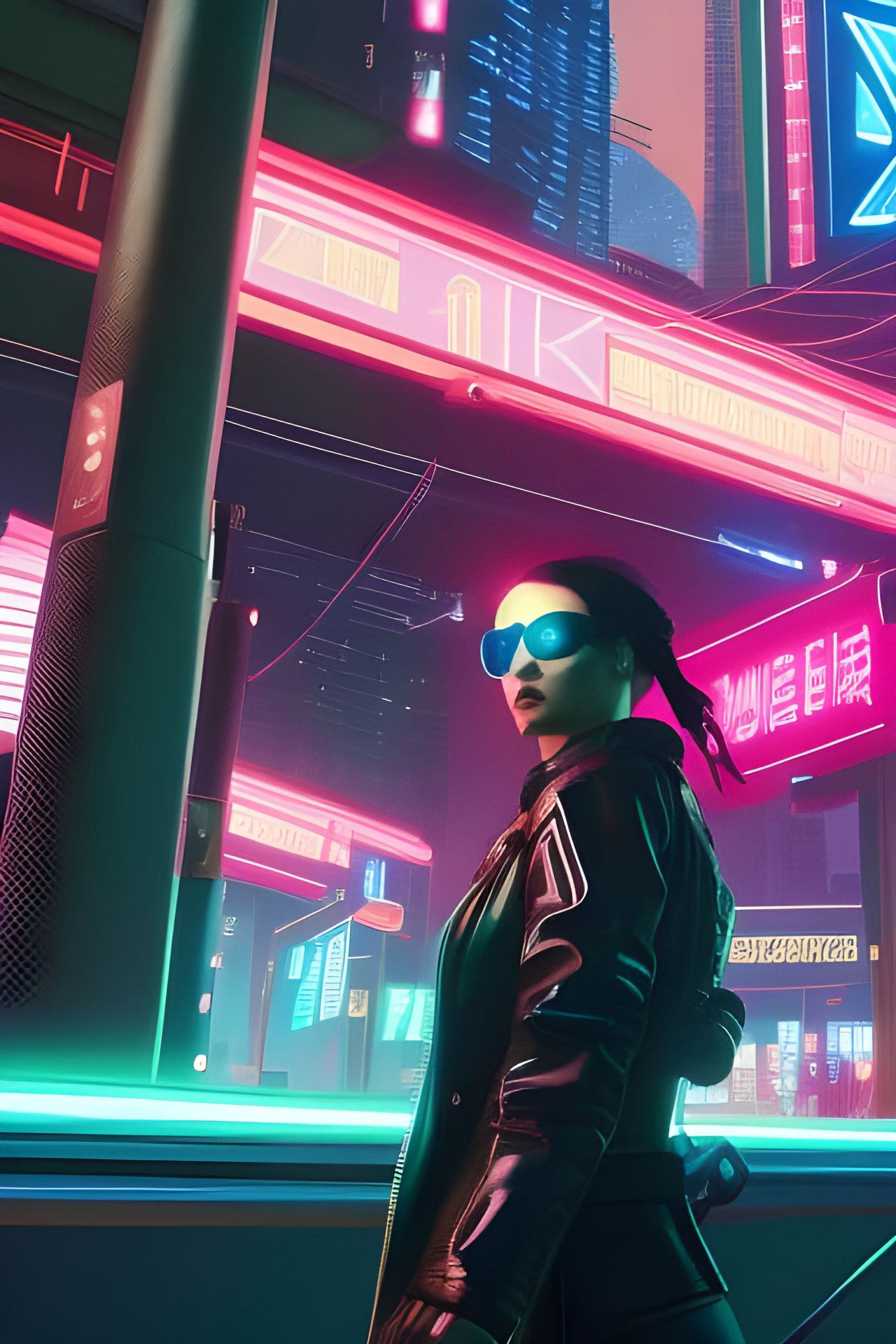 Cyberpunk Woman in a Neon Cityscape
