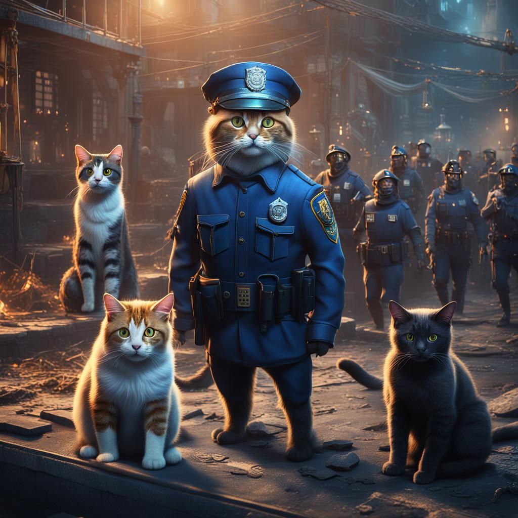 Cat Police with Human Prisoners: Fantasy Concept Art