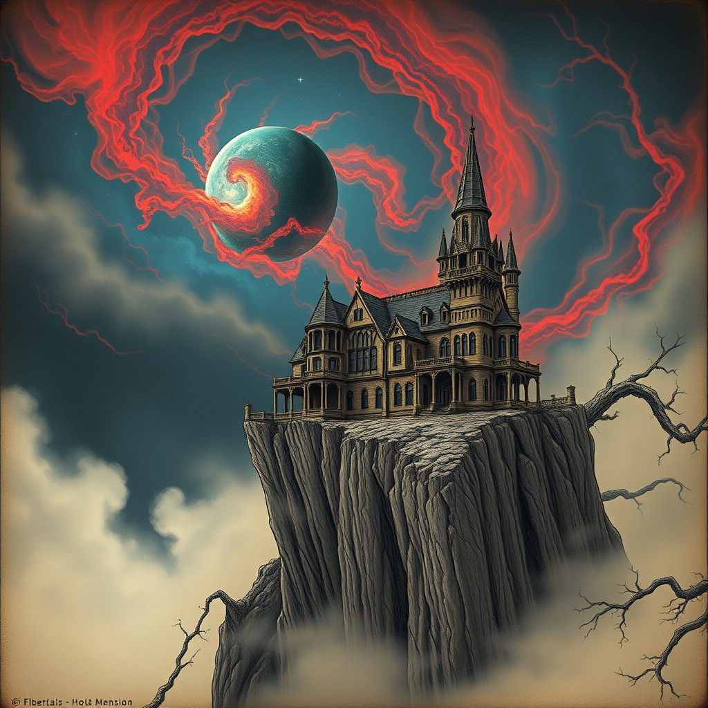 Eerie Alien Mansion Overlooking Nebula in Victorian Style