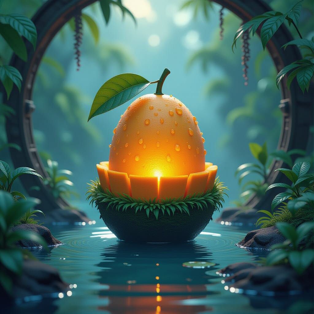Vibrant Mango in Mystical Realm, Fantasy Concept Art
