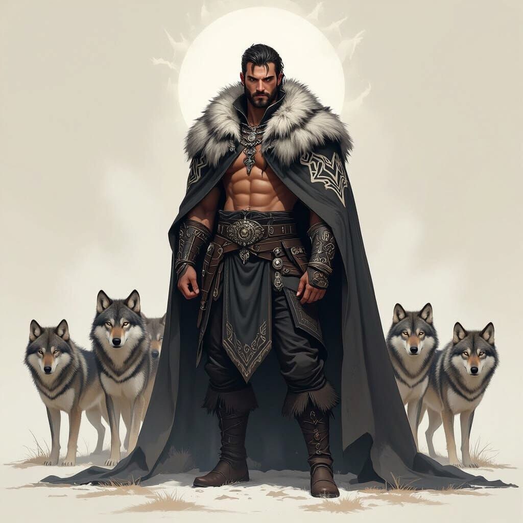 Wolf-Cape Man Channels Spirits in Dark Fantasy Style
