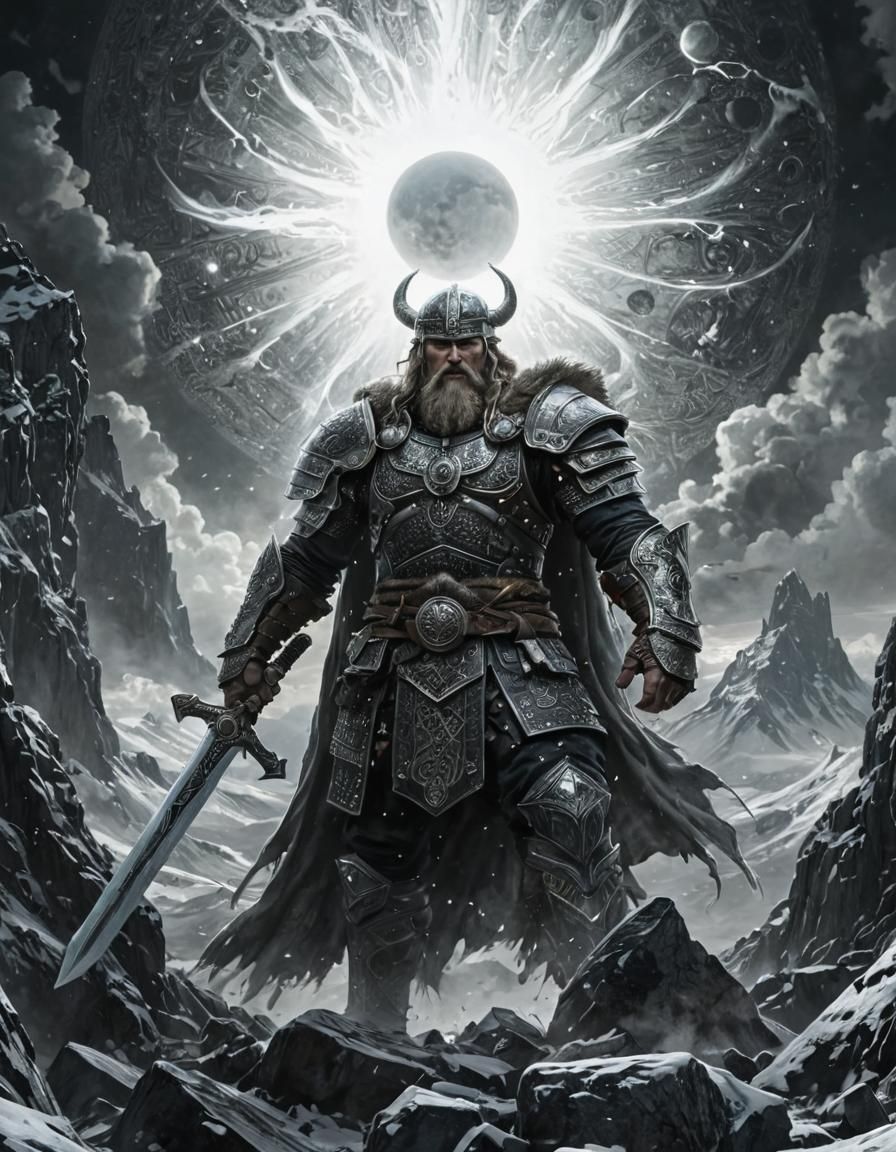 Ethereal Viking Warrior in Reverse Solar Eclipse