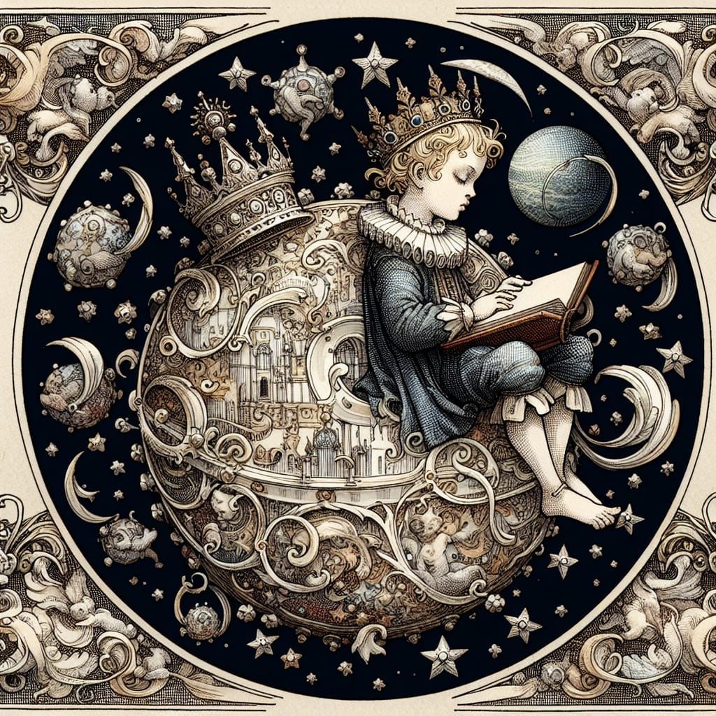 Little Prince and Lamplighter on Tiny Planet