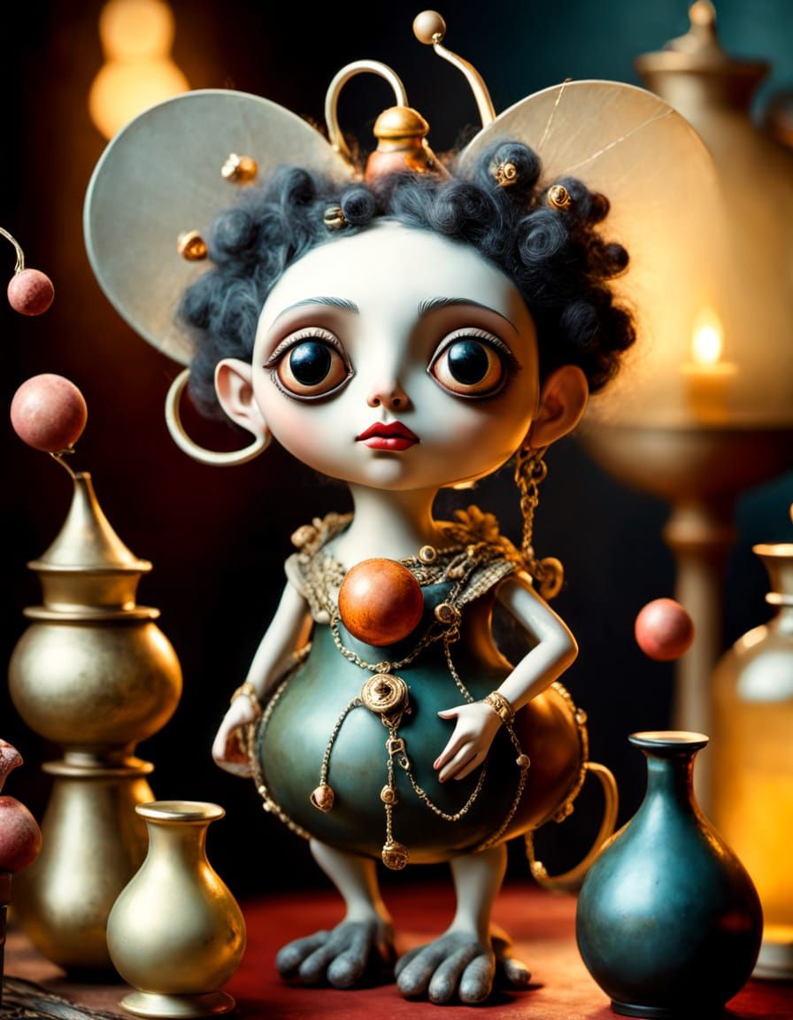 A Mysterious Love Potion in an Antique Apothecary Setting