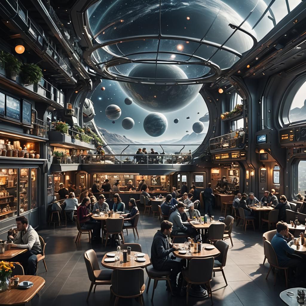 A Space port orbiting a planet.