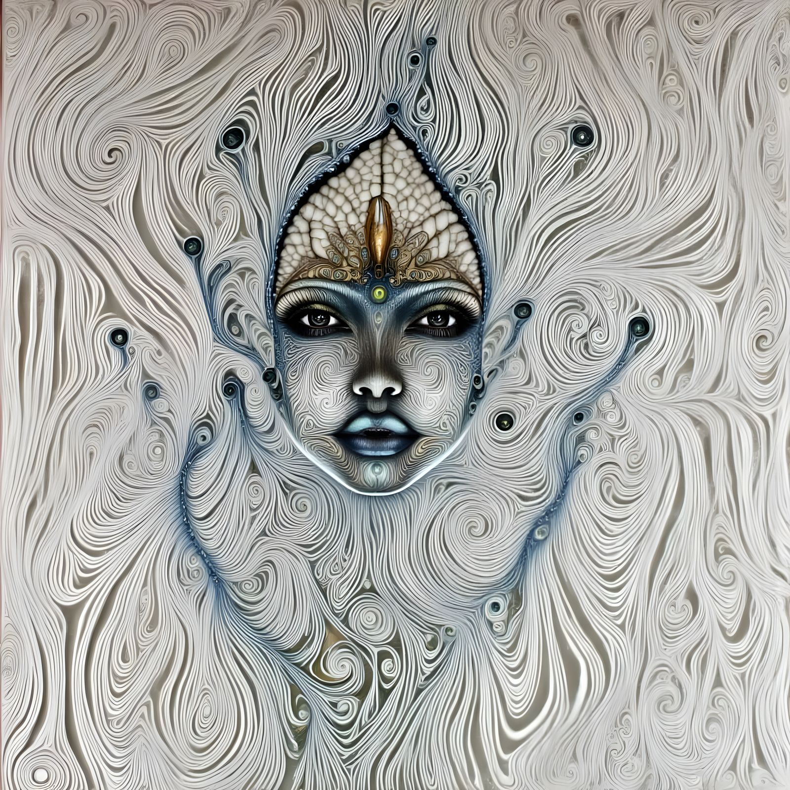 Surreal Kitchen Goddess in Mosaic Garden Landscape