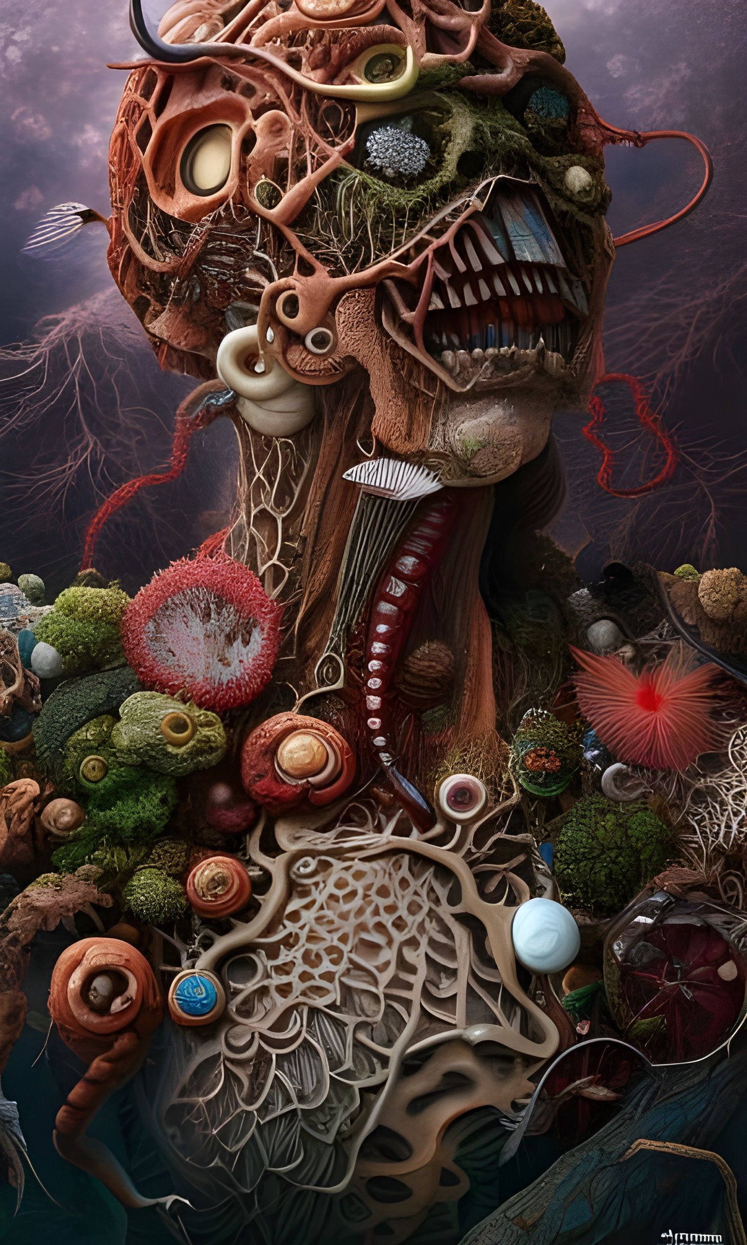 Barnacle-Covered Mermaid Zombie in Grotesque Collage