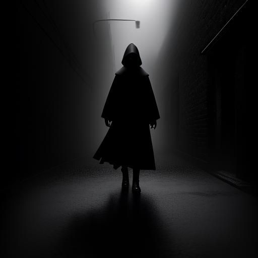 Monochrome Woman in Shadows: Moonlit Alley