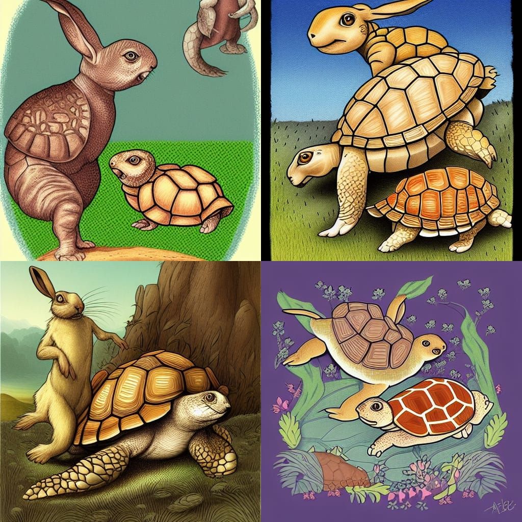 Tortoise and Hare in Storybook Style