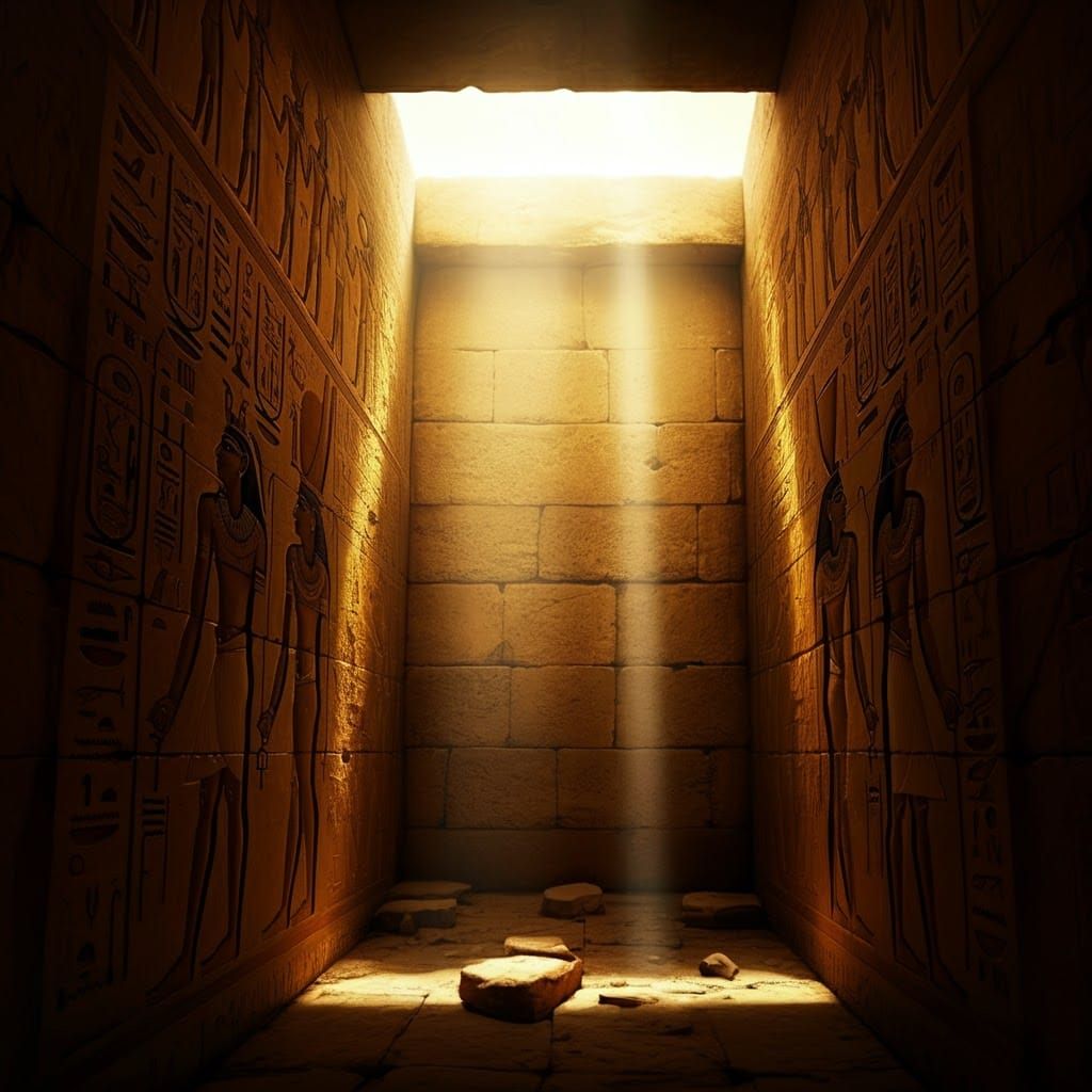 Mystical Tomb: Hieroglyphics in Golden Light