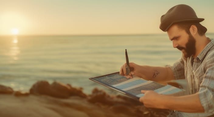 Beach Crossword: Watercolor Art in Golden Light