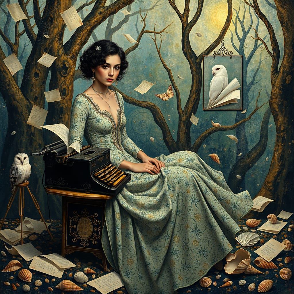 Golshifteh Farahani in Surreal Forest, Klimt-Van Gogh Style