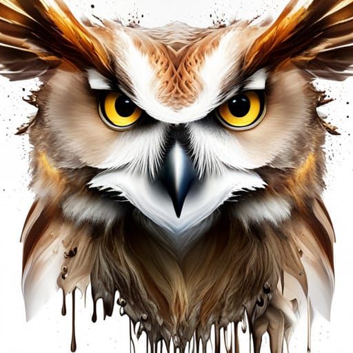 Vibrant Owl Paint Splatter: 3D Digital Art