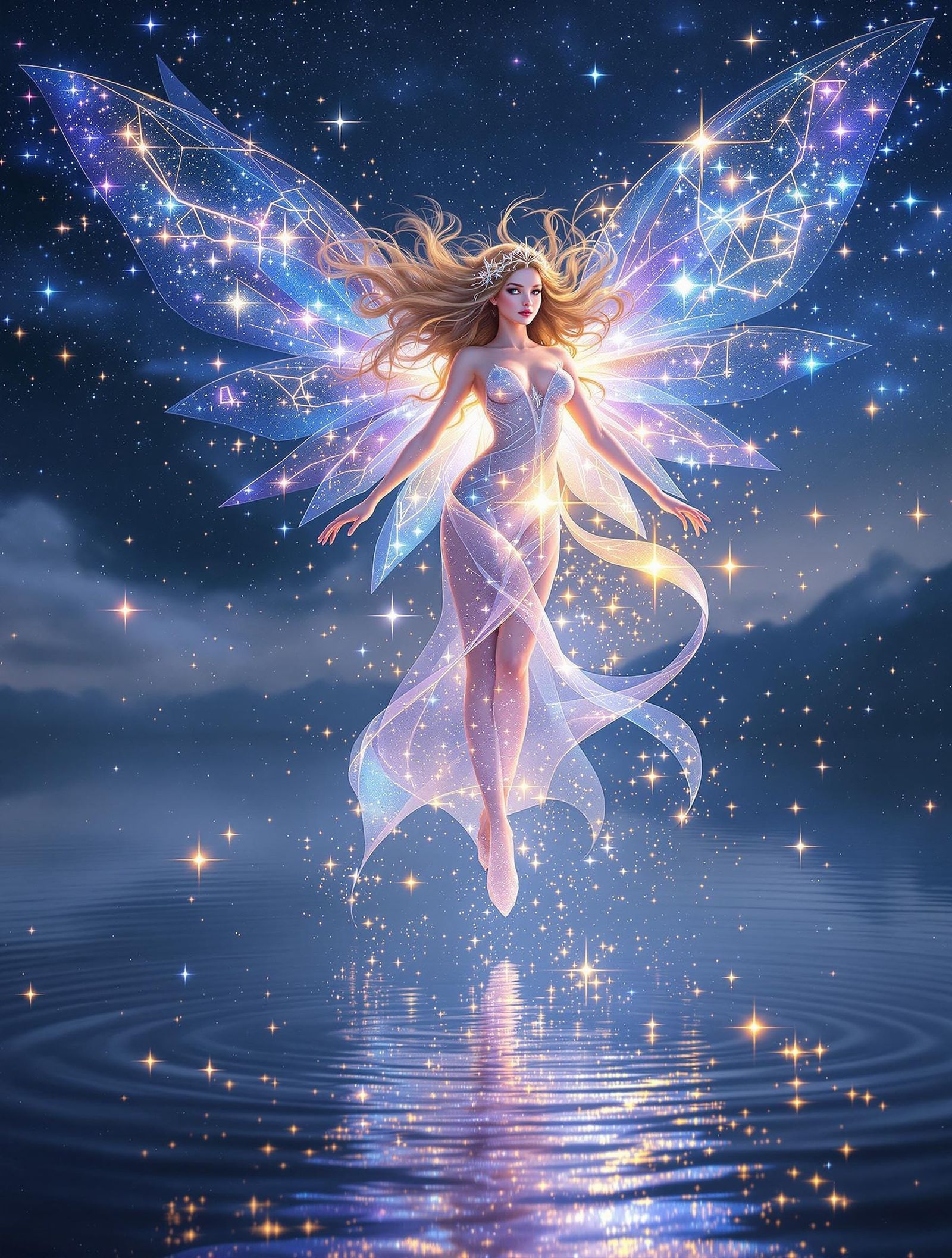 Celestial Fairy with Galaxy Wings in Digital Pointillism