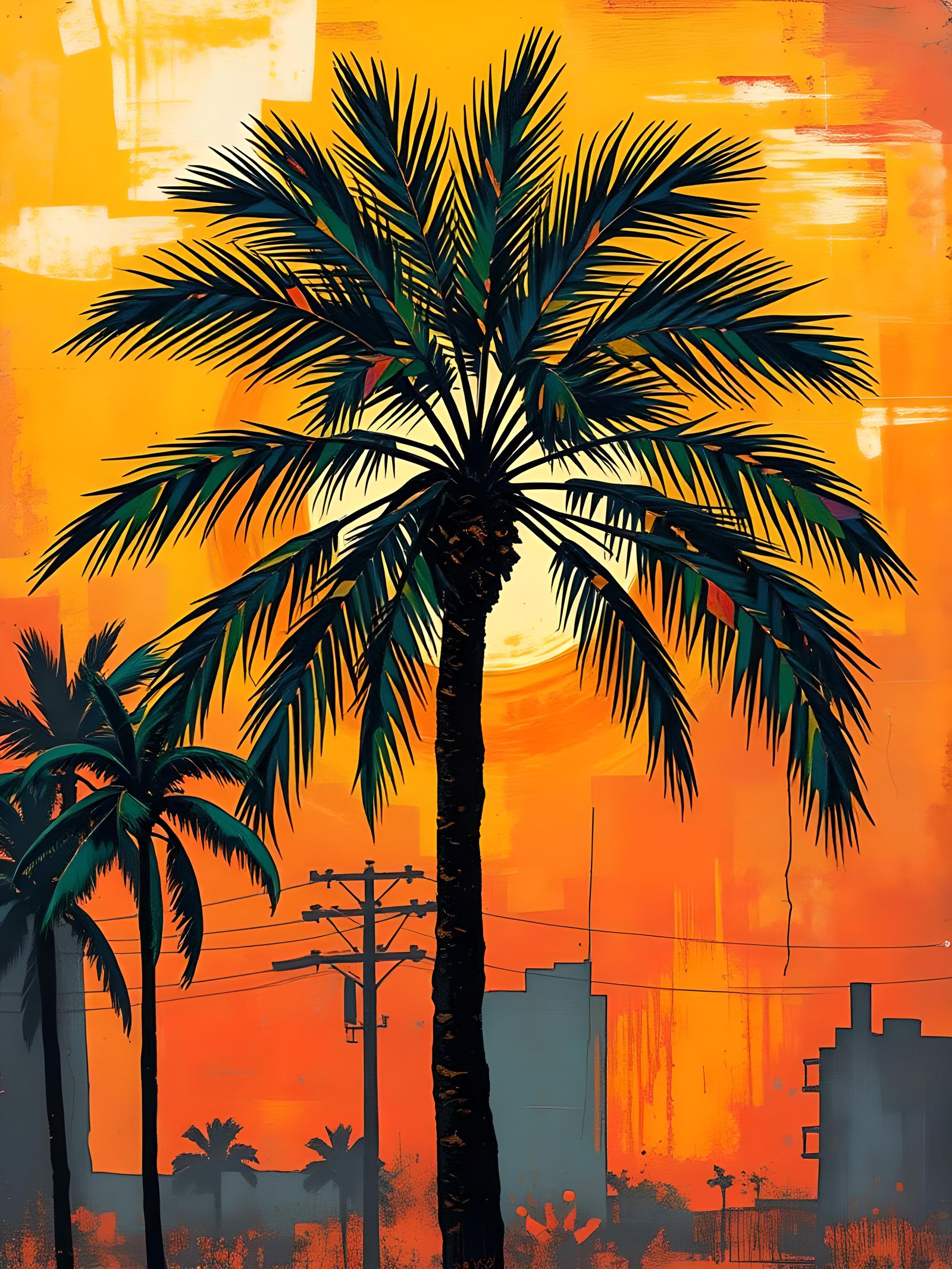 Contemporary Palm Tree Mixed-Media Art