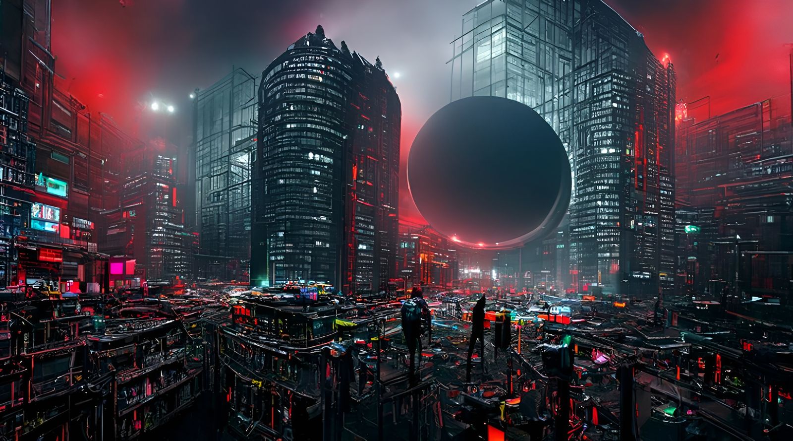 Cyberpunk City Swallowed by Circles of Doom