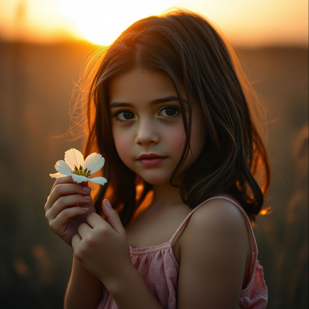 Golden Hour: Girl with Flower, Cinematic Lighting