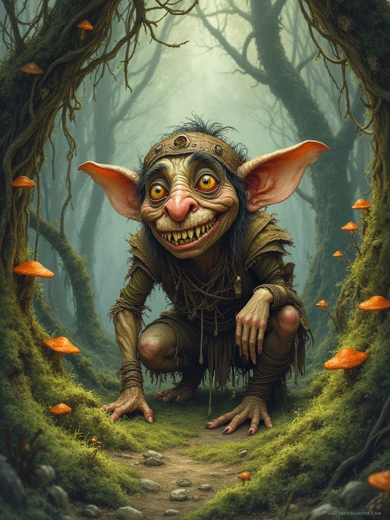 Mischievous Goblin Portrait in Grotesque Fantasy Style