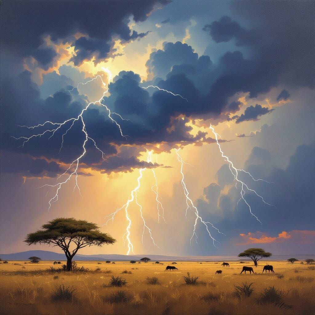 African Savanna Thunderstorm Oil Painting