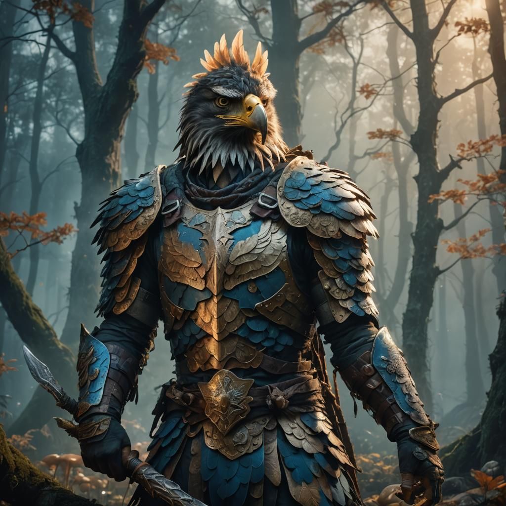 Eagle Warrior in Moonlit Forest Digital Art