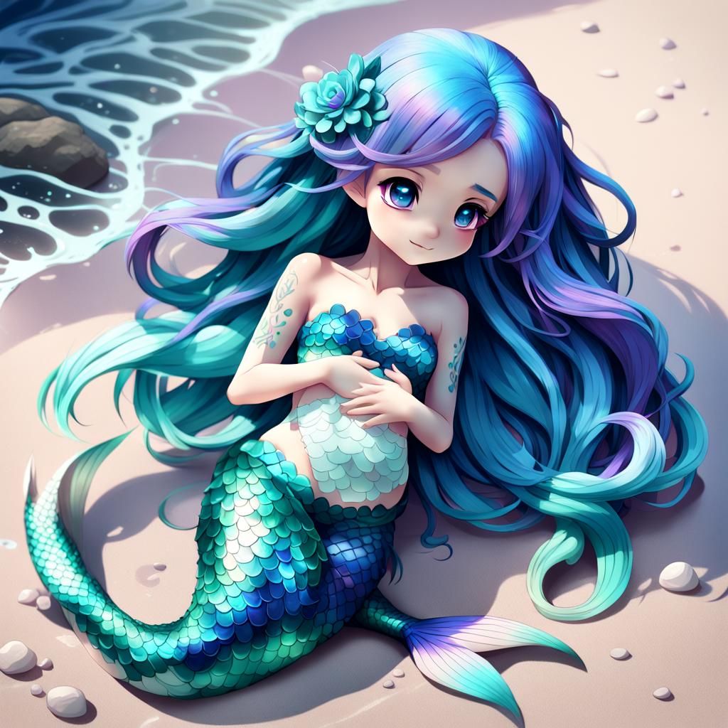 Hurt Mermaid in Pain: 3D Anime Concept Art
