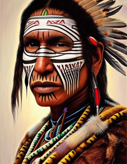 Native American Medicine Man Portrait in Surrealist Style