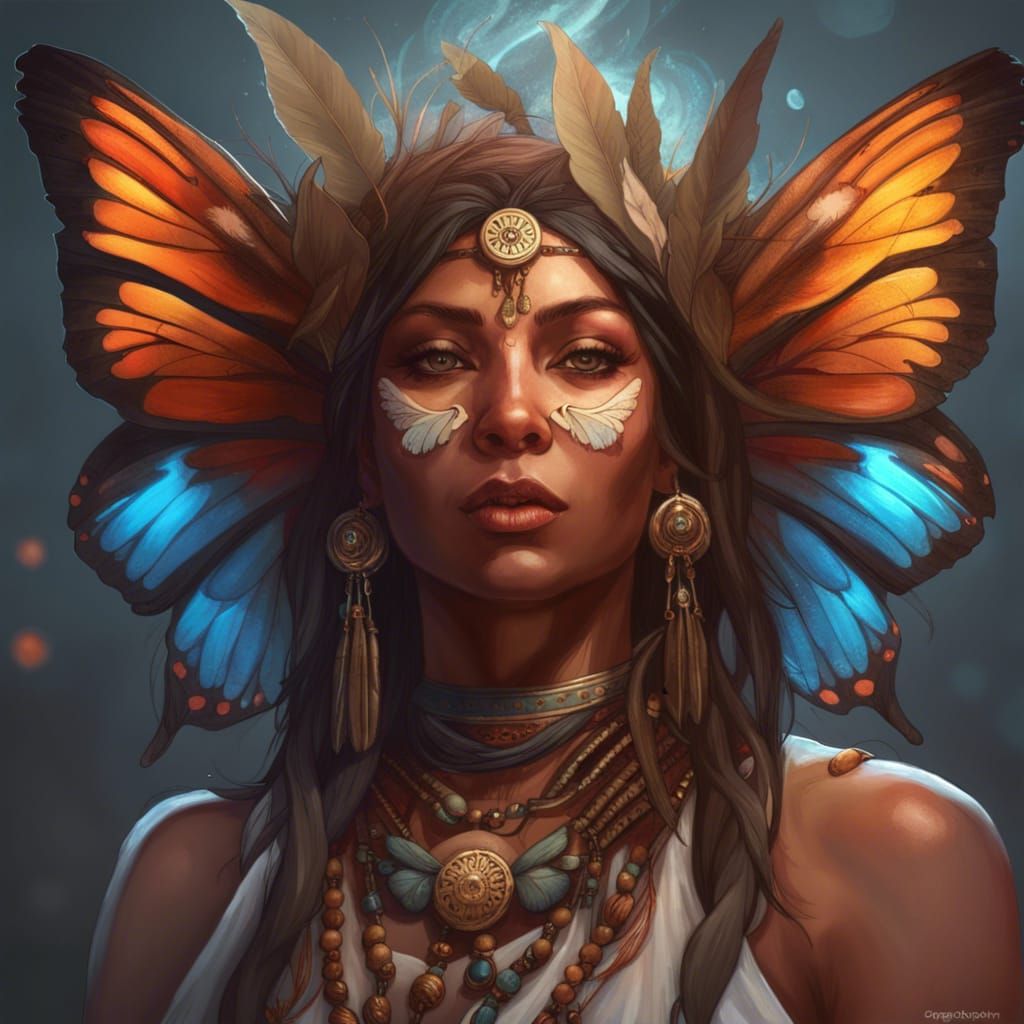 Woman Shaman with Butterfly Wings Portrait