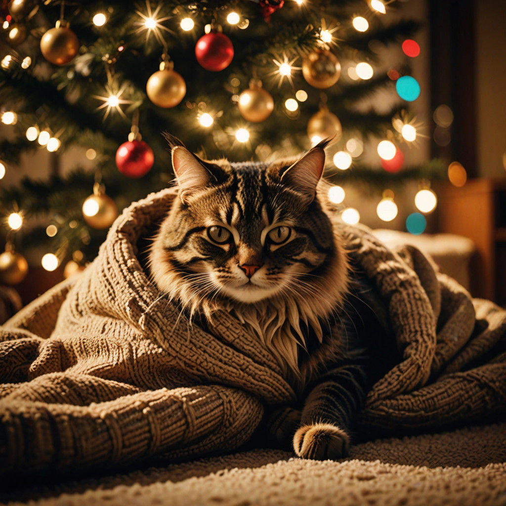 Cosy Christmas Night: Cat and Chipmunk Under Golden Glow