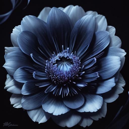Hyperrealistic Midnight Blue Flower with Colorful Petals