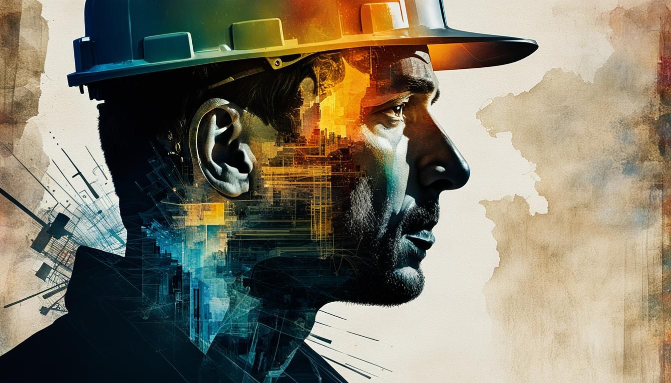 Construction Worker Double Exposure in Aquarell Style