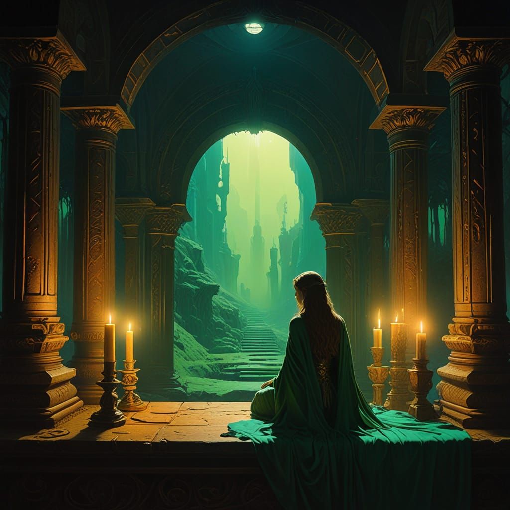 Mystical Sorceress in Candlelight: Surreal Digital Art