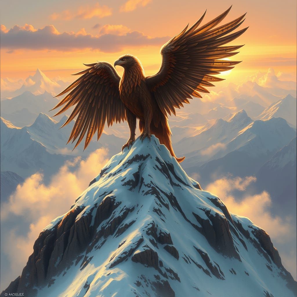 Epic Griffin on Snow-Capped Mountain Throne