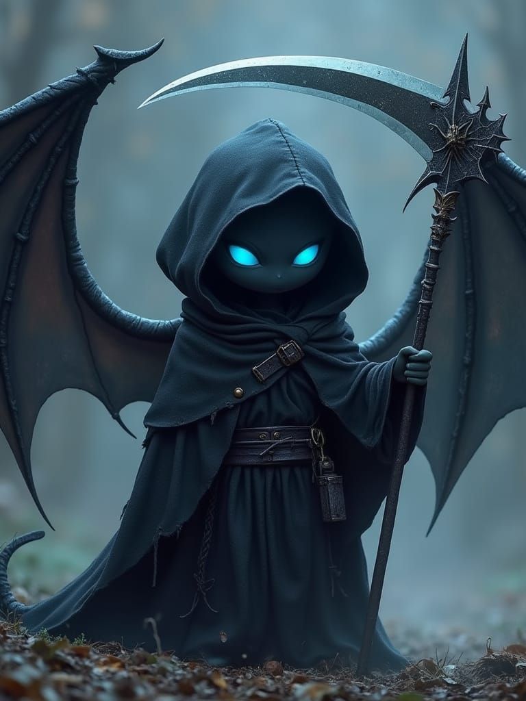 Adorable Death with Dragon Wings and Scythe