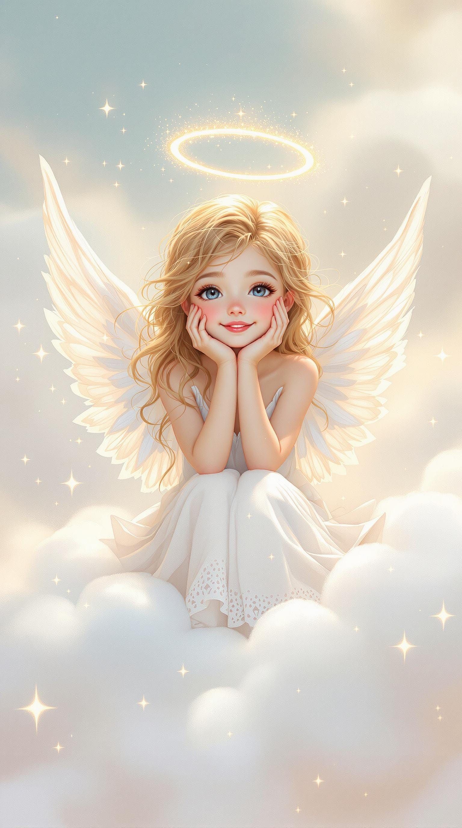 Sweet Celestial Angel Basks in Radiant Cloud Magic