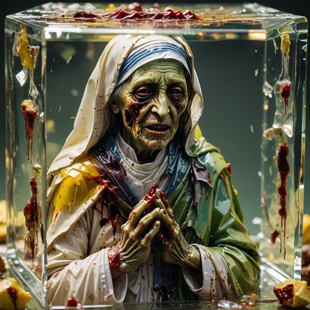 Zombie Face in Crystal Cube: Macabre Masterpiece