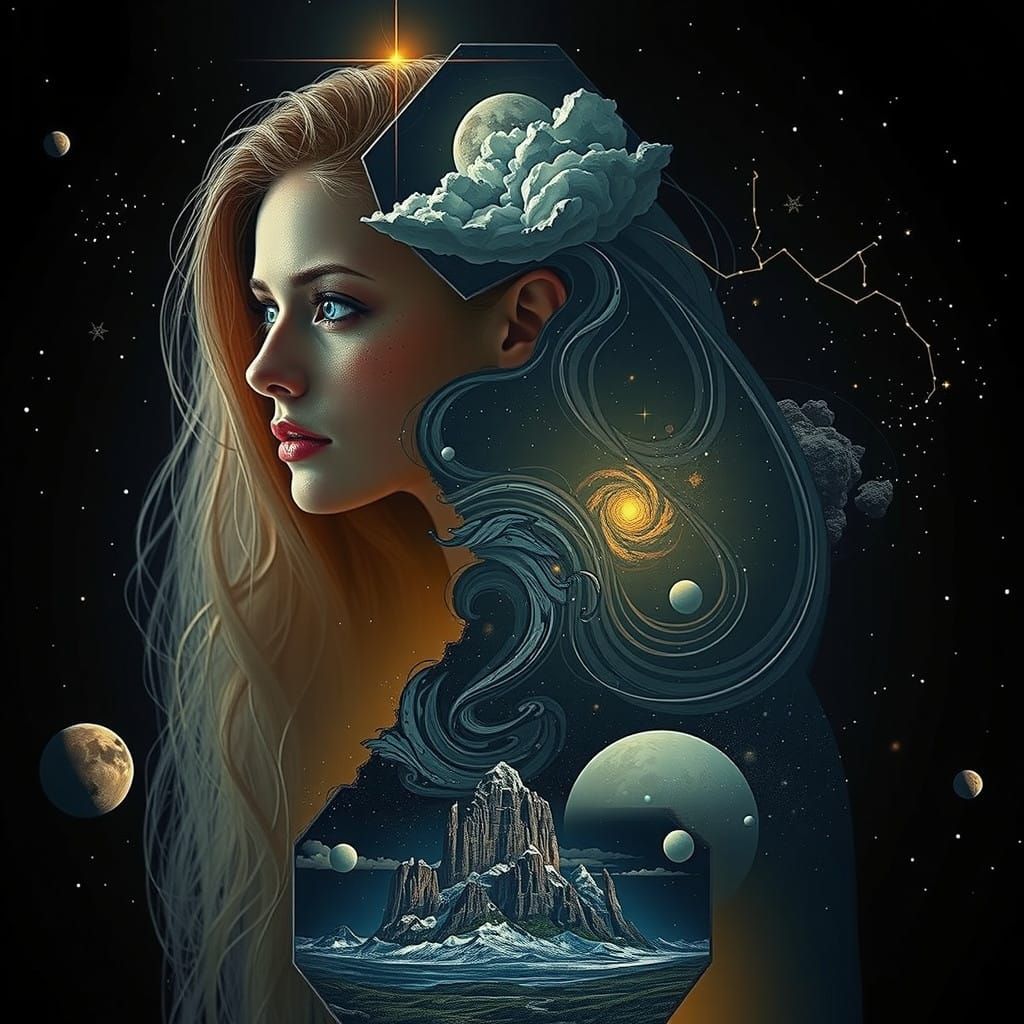 Ethereal Goddess Emerges from Celestial Vortex in Cosmic Lan...