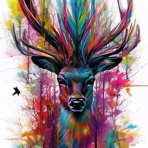 Colorful Deer Stag in Synthwave Vaporwave Style