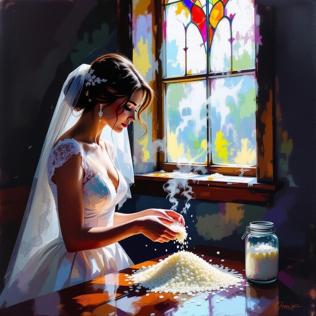 Eleanor Rigby in Church, Hyperrealistic Splash Art