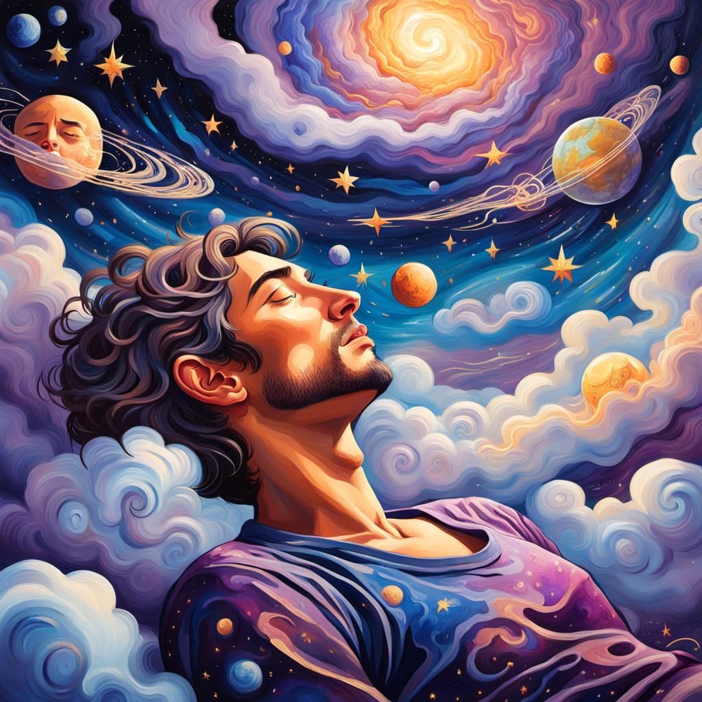 Cosmic Dreamer in Impressionist Gouache Style