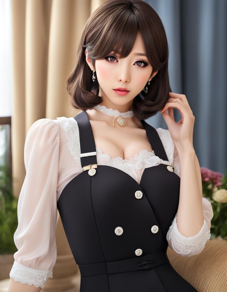 Korean Crossdresser in Leather Bodysuit: Studio Portrait