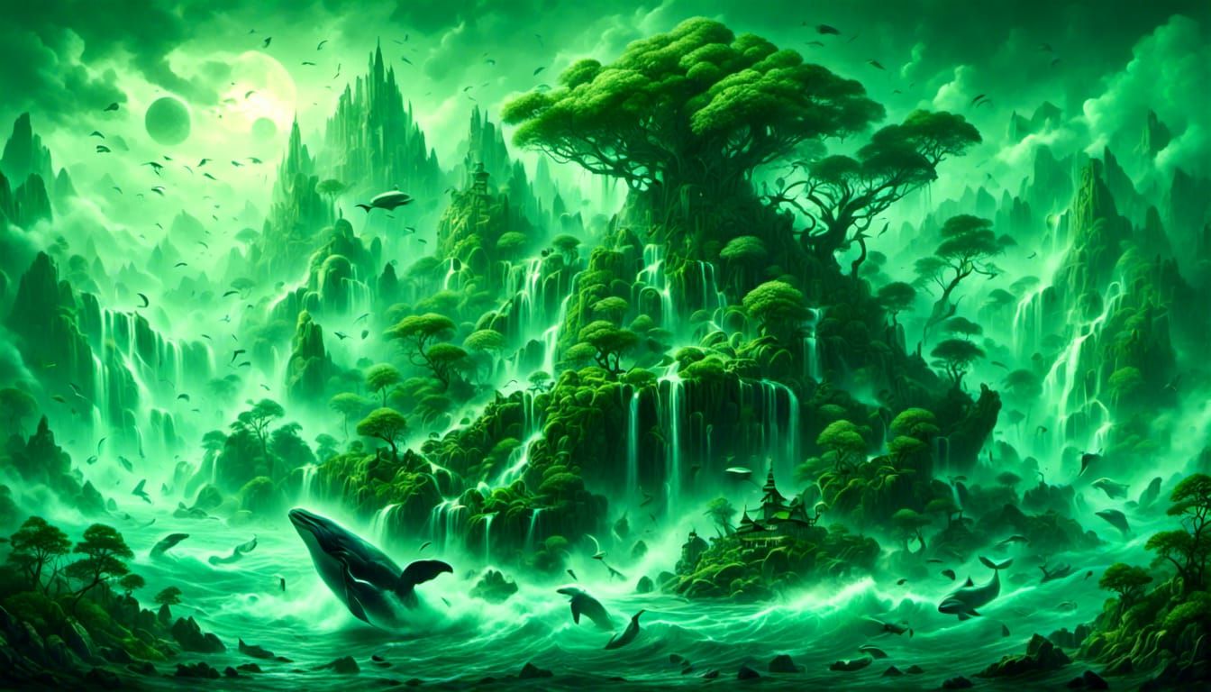 Surreal Whale Island Concept Art in Pastel Colors