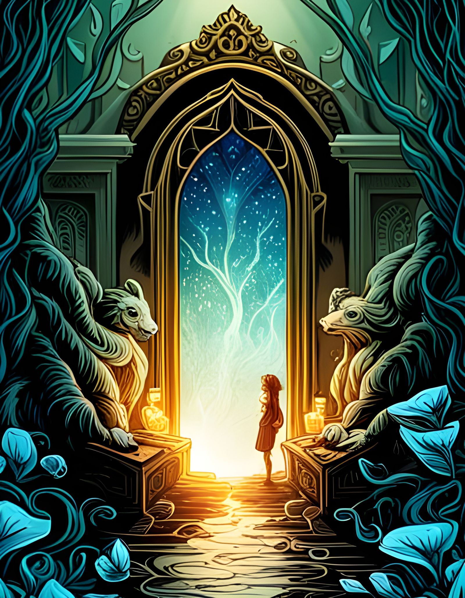 Fantasy Mirror Wrapped in Vines and Flowers