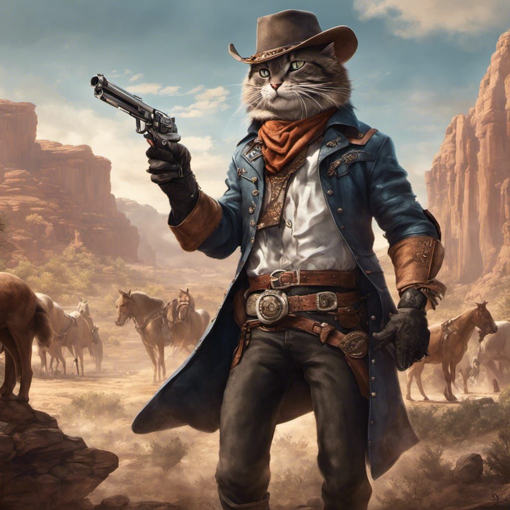 Cat Cowboy Gunslinger in Dark Fantasy Style