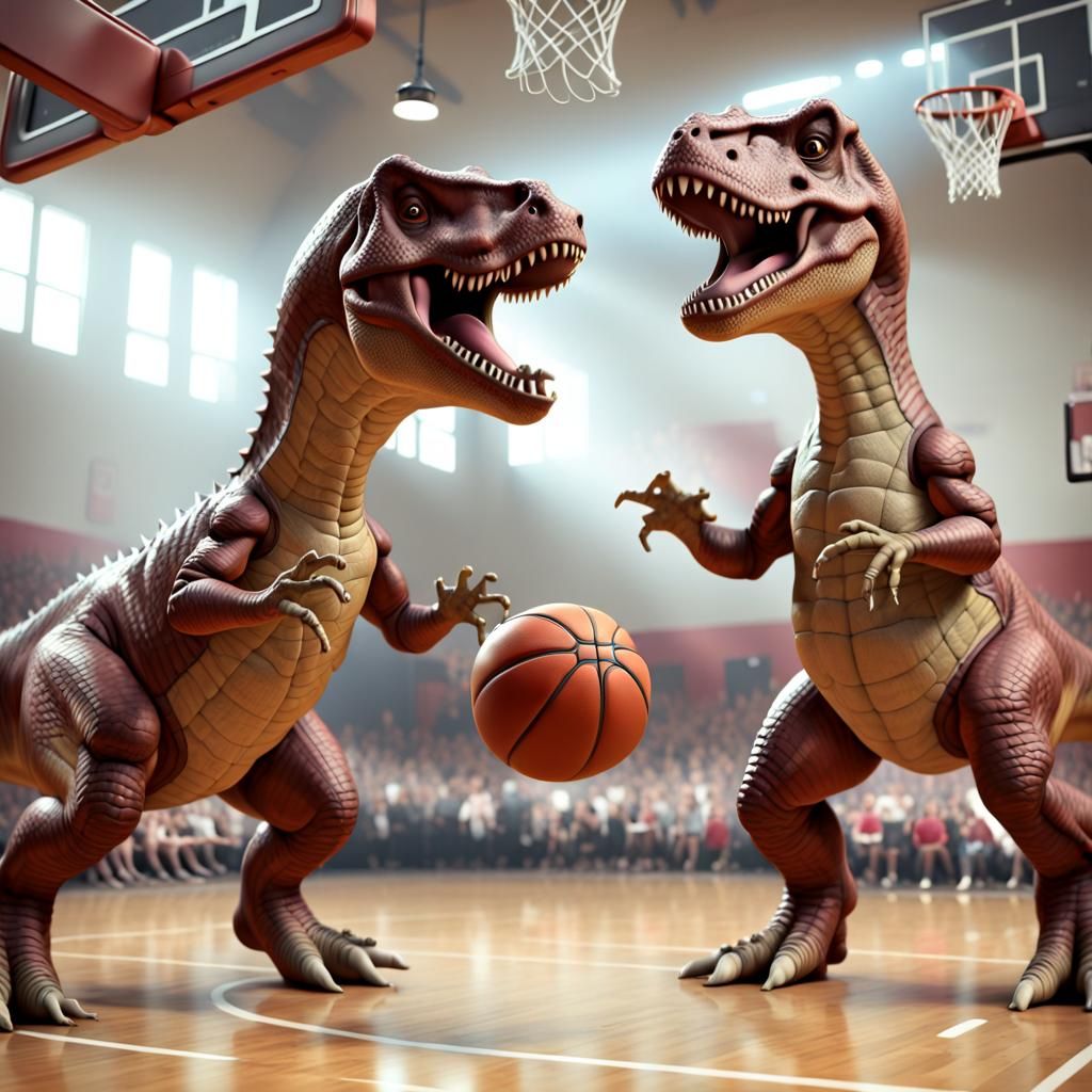 Cartoon T-Rex Dinosaurs Fail at Basketball in CGI