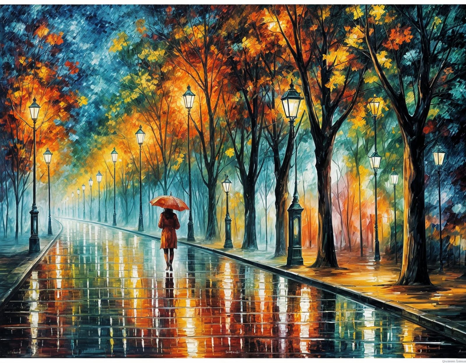 Mysterious Figure in Rainy Street Scene