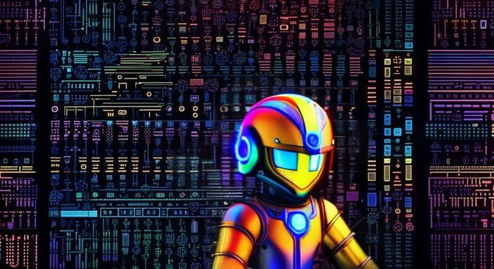 Realistic Megaman in Blue Armor with Neon Lighting