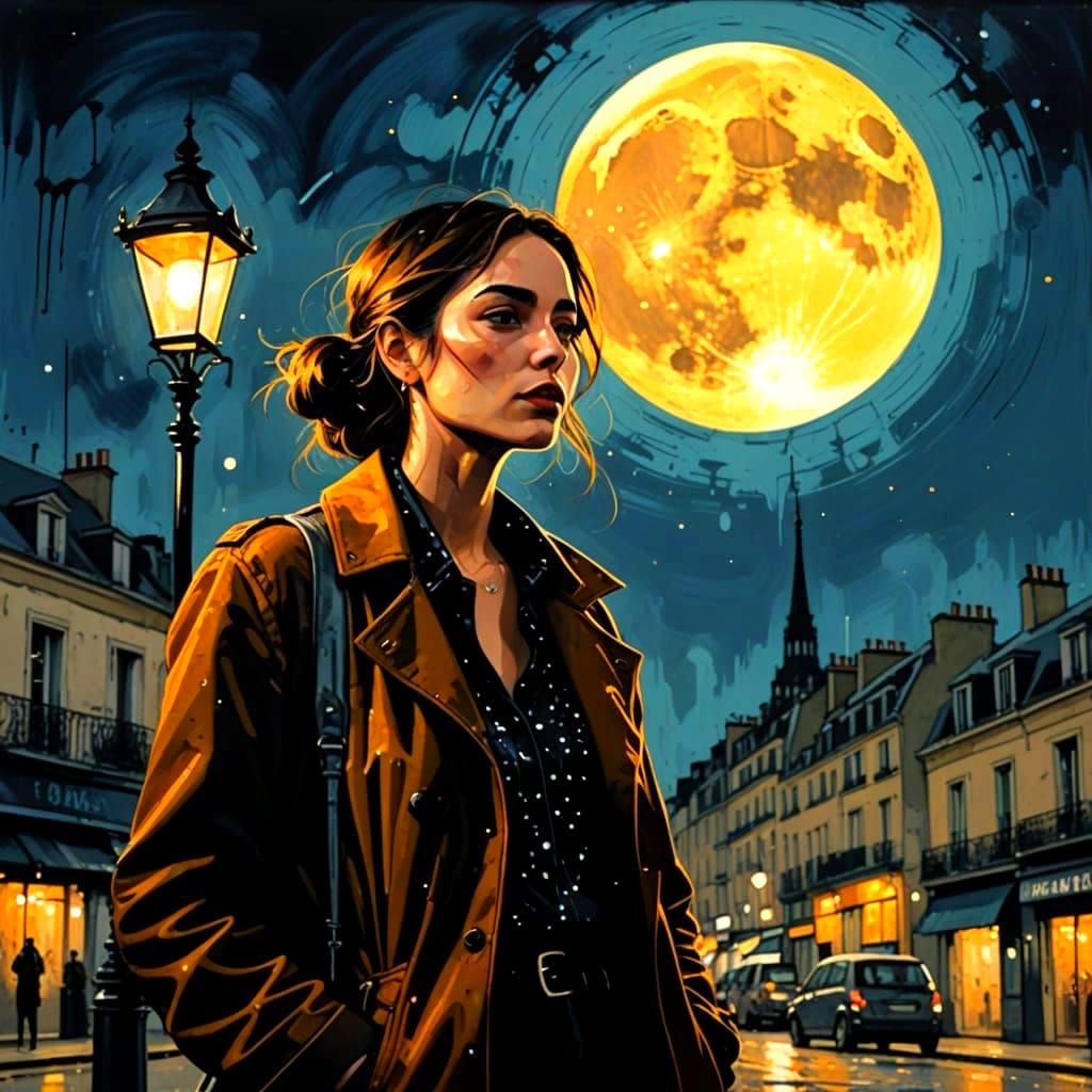 Glamorous Parisian Nightscape in Vibrant Street Art Style