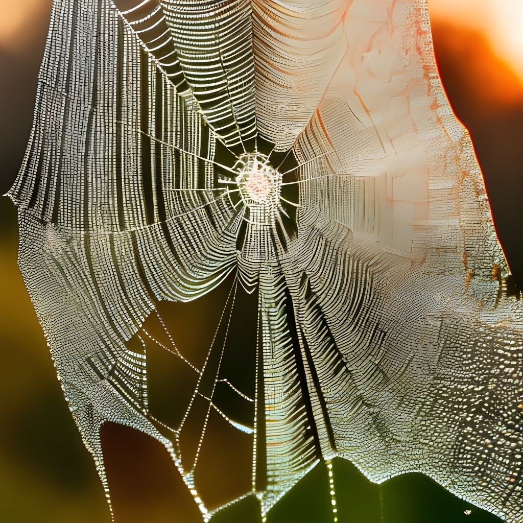 Dew-Kissed Spiderweb in Morning Light: High-Resolution Photo